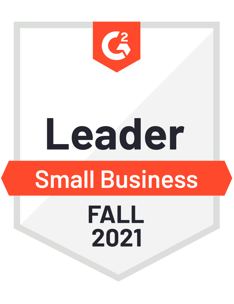 `Leader in Small Business` G2 badge for fall 2021