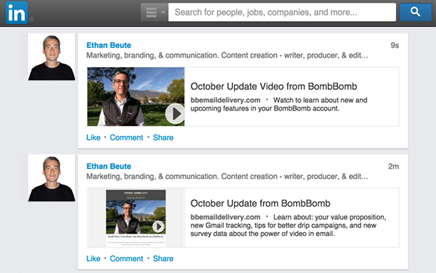 social sharing, LinkedIn, LinkedIn video, social network, video email, LinkedIn email, BombBomb