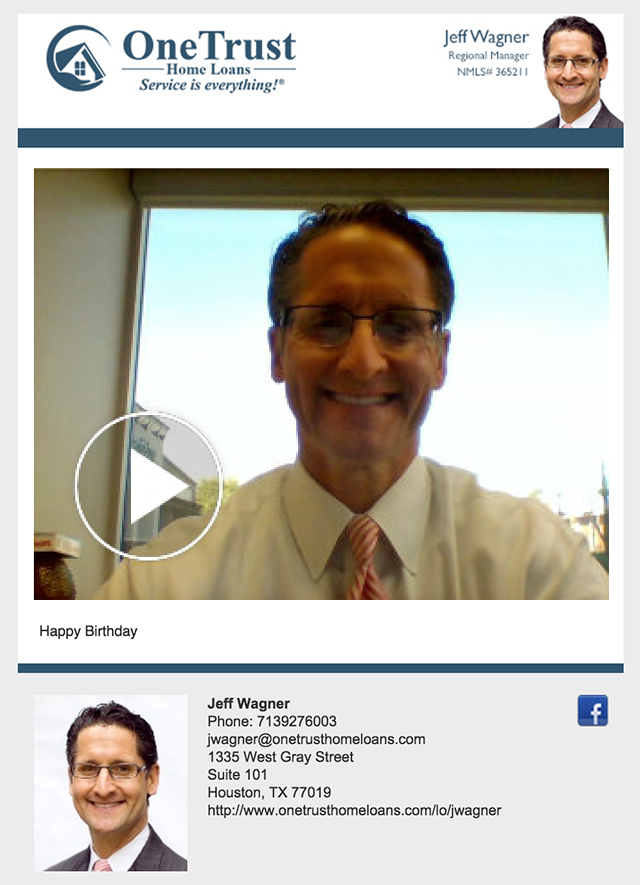 happy birthday video, video message, video email, webcam video, BombBomb, mortgage business