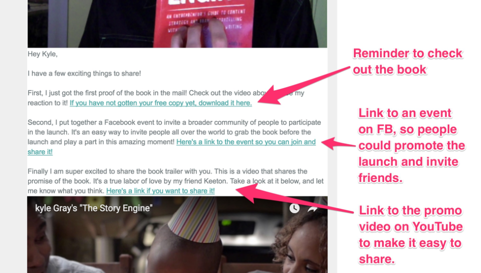 book launch, launch strategy, video email, Facebook Event, The Story Engine