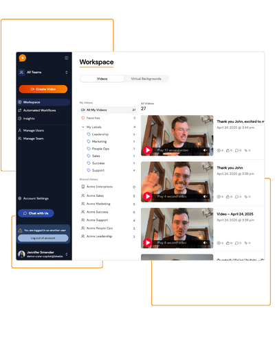BombBomb workspace showing list of video content